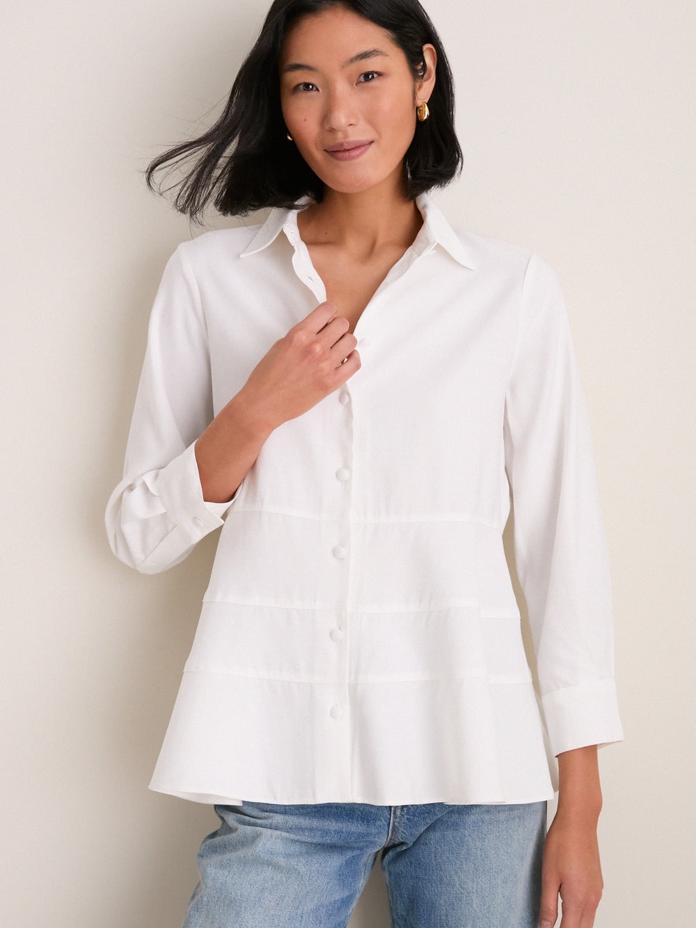Pomander Place White Ashlen Button Down Blouse LARGE